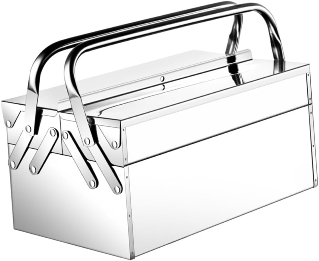 Veemoon Rustproof Stainless Steel Double Tool Storage Box with Foldable Design Large Capacity Multi Use Household Toolbox Suitcase for Repair and Outdoor Use Portable Handheld Organizer