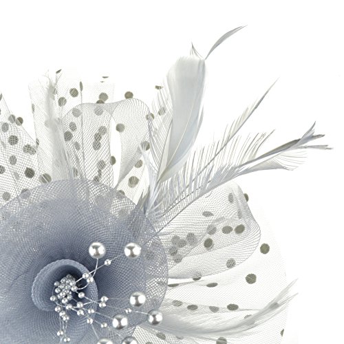 Image of DRESHOW Fascinators Hat Flower Mesh Ribbons Feathers on a Headband and a Clip Tea Party Headwear for Girls and Women