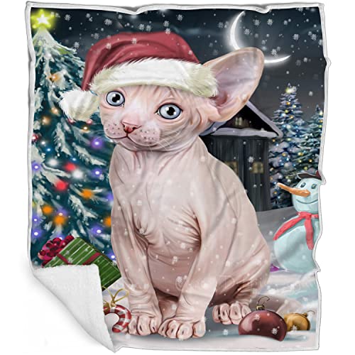 Doggie of the Day Sphynx Cat Blanket - Have a Holly Jolly Christmas - Super Soft & Warm Pet Theme for Sofa or Bed, Warm Fleece, Sherpa or Woven Material, BLNKT76166 (50x60 Woven)