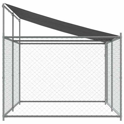 Gecheer Hundezwinger mit Dach und Tür Grau 4x2x2 m Verzinkter Stahl, Hundezwinger Freilaufgehege für große Hunde Garten Camping Outdoor