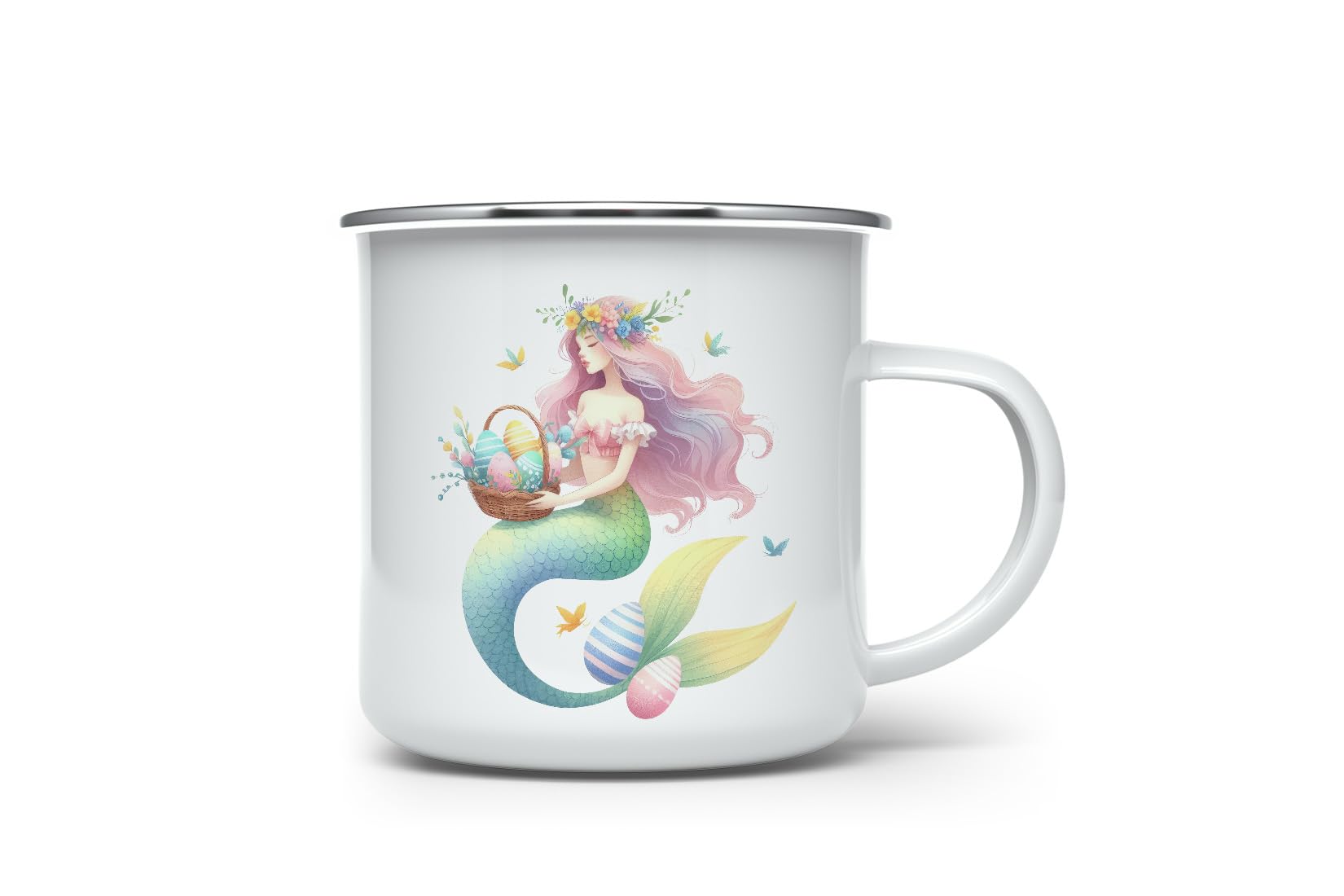 MAXIKIWI - Durable Enamel Coffee or Tea Camping Mug for Indoor Outdoor Use - Easter Fairy Mermaid - 350ml