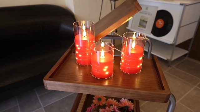 Image of Da by 3 Pack Red Transparent Acrylic Flameless Taper Candles, Flickering Black Wick LED Candles with Fairy String Lights, Heat Resistant ABS Candles with Remote for Indoor Outdoor Decor