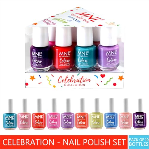 Image of MNL Glossy Mini Nail Polish Set Celebration Collection Highly Pigmented & Long Lasting Enamel 4.5 ml Each Chip Resistance & Ideal for Nail Art (10 pcs)