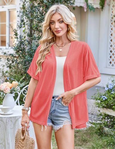 Image of Halife Womens Summer Lightweight Cardigan Short Sleeve Open Front Casual Loose Cover Ups