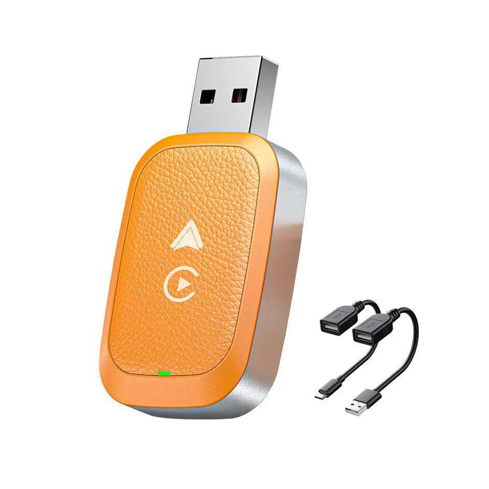 SNAHLPER Wireless CarPlay Adapter for Porsche 911 Macan Cayenne Panamera, 2 in 1 CarPlay and Android Auto Adapter, Convert Wired to Bluetooth Wireless Carplay,Orange