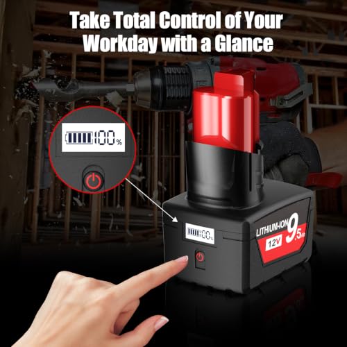 Image of Bonacell Upgraded 2Pack 9.5Ah Replacement for Milwaukee M12 Battery Lithium 12V Battery with LCD Display Compatible with 48-11-2401 48-11-2412 48-11-2411 48-11-2420 48-11-2410 Cordless Tools