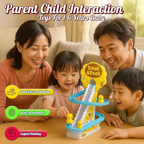 Image of Duck Track Toys for Kids - Stair-Climbing Escalator with Lights & Music, Includes 3 Small Ducks - Interactive Duck Track Slide Toy - Perfect Toddler Gift