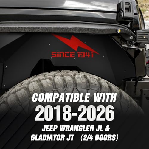 Image of YZONA for Wrangler JL Front Inner Fender Liner Compatible with 2018-2026 Jeep Wrangler JL JLU & Gladiator JT 2 /4 Doors, Bolt-on Wheel Well Liners Off-Road Engine Protection
