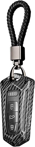 Miniatura 9 de SANRILY Funda de fibra de carbono premium para llavero Audi Q7 2021 2020 Q8 E-Tron A8 A6 A7 protección completa sin llave con llavero de cuerda
