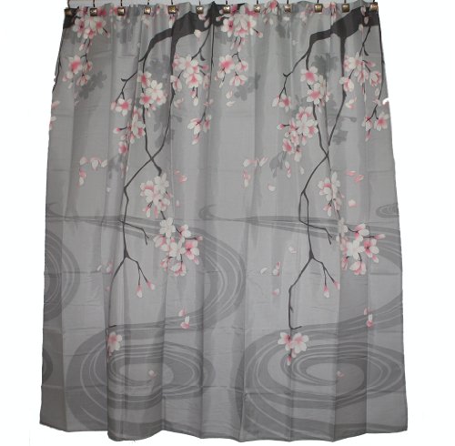 Traditional Japanese Cherry Blossom Art 100% Polyester Fabric Shower Curtain