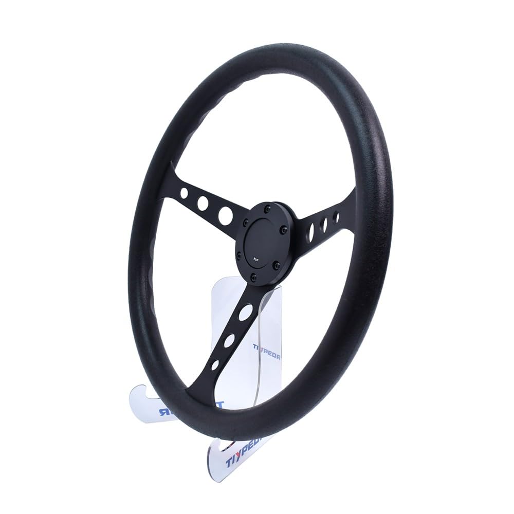 Lenkrad-Ersatz 380 mm/15 Zoll Universelles Ersatz-Rennlenkrad 3 Speichen 6 Schrauben mit Hupenknopf Fahrzeugmodifikation Sim Driving Motorsport JDM PU