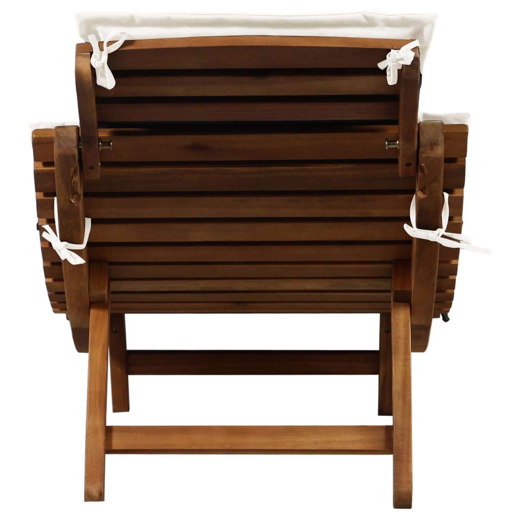 Tidyard Lettino Prendisole Pieghevole in Legno Massello d'Acacia con Cuscini Crema,Sdraio da Giardino Pieghevole in legno,Lettino da Giardino Pieghevole,Lettino da Sole Pieghevole 184x55x64 cm