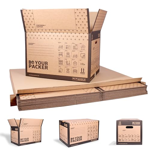 Be Your Packer | Pack 10 Cajas de Mudanza Grandes 60x40x40 cm + 20 Cajas de Mudanza Pequeñas 43x30x25cm | Libros, Ropa, Platos, Vasos... | Fabricadas en Cartón Resistente con Asas en España