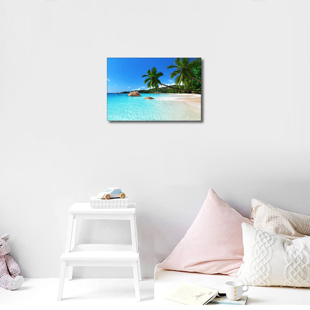 TISHIRON Canvas Wall Art Landscape Tropic Botanic Sandy Beach Island with Coconut Palm Trees Seaside Print Wall Hanging Decor for Bedroom Living Room Dorm Ready to Hang 12x8inch - Image 4