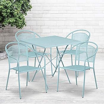 Alternative view of Flash Furniture Oia Commercial Grade 28" Square Sky Blue Indoor-Outdoor Steel Folding Patio Table Set with 4 Round Back Chairs
