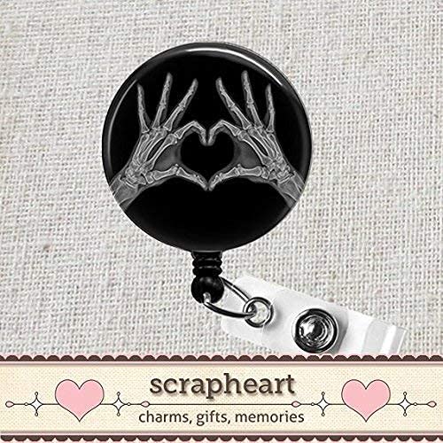 RADIOLOGY TECH Badge Reel Gift, XRay Hands Heart Retractable ID Name Badge Holder, Orthopedics Badge Clip, X Ray Hand Bones Badge Reel