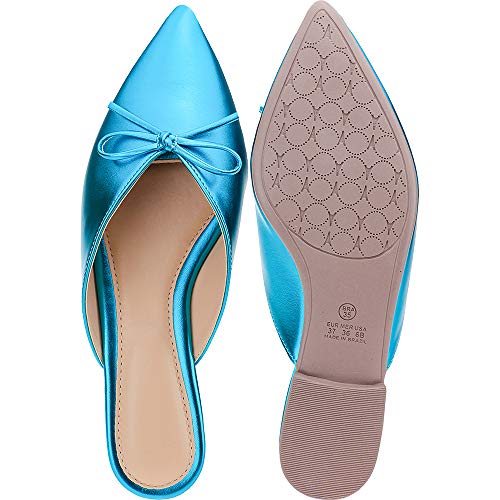 Mule Feminino Rasteirinha Metalizado Bico Fino Eleganteria Tamanho:38;Cor:Azul Metalizado