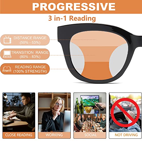 Zxyoo 3 Pack Progressive Multifocus Reading Glasses For Women Blue Light Blocking Computer Readers With Spring Hinge+2.75 #TOP3