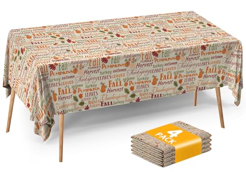 Image of ATFUNSHOP Fall Thanksgiving Tablecloth 4 Packs 54x108 Plastic Disposable Thanksgiving Table Cloth Rectangle Fall Tablecover for Holiday Dinner Party Decorations Outdoor Picnic & Baby Showers