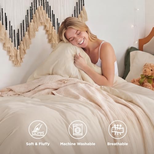 Image of Bedsure Prewashed Twin /Twin XL Duvet Cover, Cotton-Like Bedding Set, Cream | Ultra Soft, Relaxed Texture, Twin XL Breathable Comfort, Hidden Zipper, 8 Corner Ties, Easy Care, OEKO-TEX, Year-Round Use