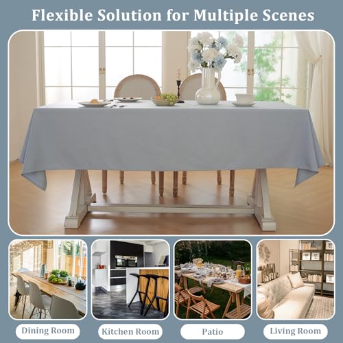Image of Laolitou Table Cloth Rectangle Linen Waterproof Textured Light Blue Tablecloth, Washable Wrinkle Free Spill Proof Fabric Tablecloths for Dining Table Farmhouse Kitchen Holiday, 60x104 Inch