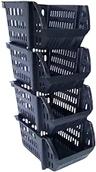 Kit 5 Cesto Caixa Bin Empilhavel Expositor Organizador Para Estoque Loja Plastico Preto Resistente 13x25cm