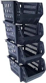 Kit 5 Cesto Caixa Bin Empilhavel Expositor Organizador Para Estoque Loja Plastico Preto Resistente 13x25cm