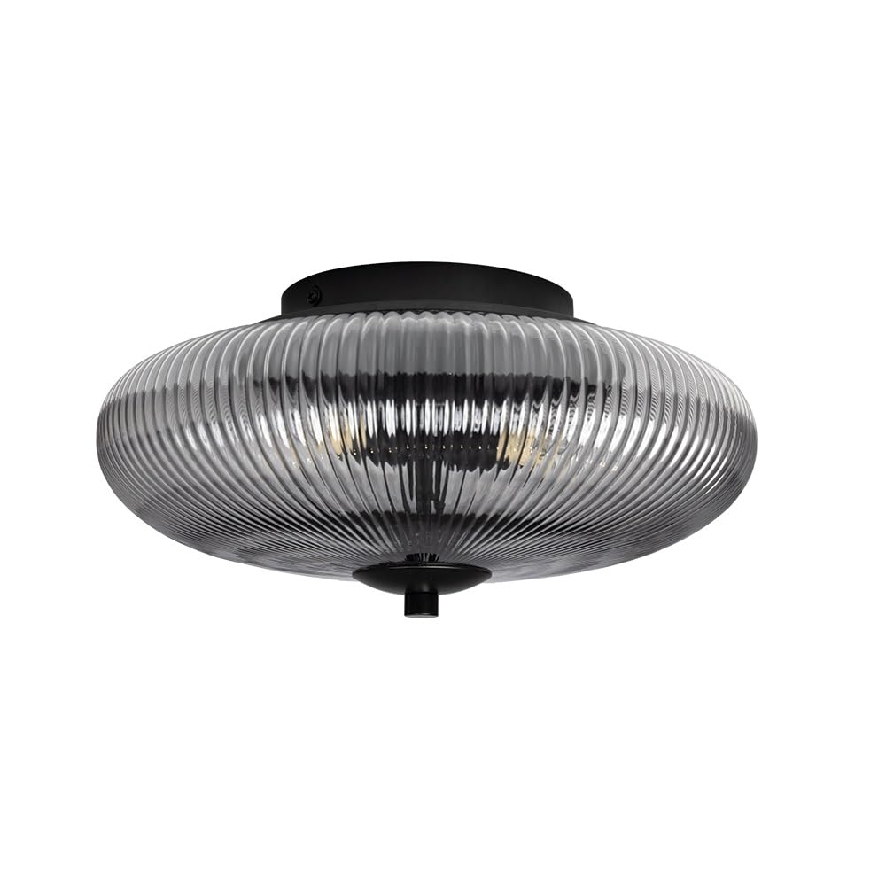 Britalia Flush Mount Ceiling Light, 30cm, Black and Smoked, Glass, Vintage, 15cm x 30cm, Indoor