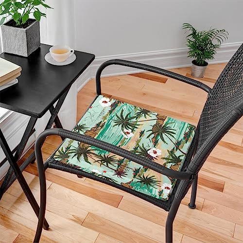 Aglebo Sea Flower Palm Tree Seat Cushion Comfort Square Chair Cushion Non-Slip Memory Foam Chair Pads Washable Seat Pad for Dinning Kitchen Office Patio Outdoor Chair Cushions, 16