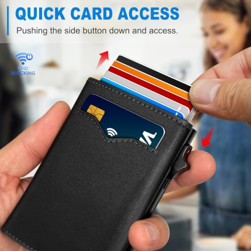 Image of miyozi Wallet for Men,with Cash Pocket 2 ID Window 9-13 Cards,Metal Case Smart Slim Pop Up Credit Card Holder Flip with Magnetic Closure RFID Blocking Trifold wallet with Gift Box