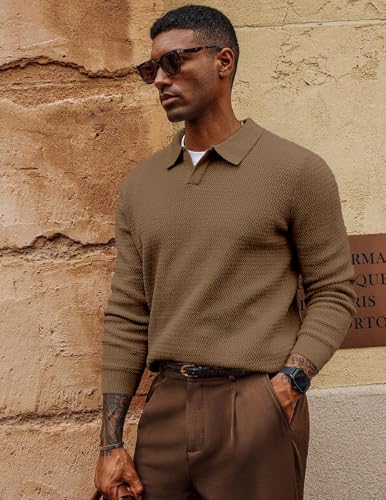 Image of DENIMHOLIC Men's Cotton Knitted Full Sleeve Collar Polo Sweater for Men, Pullover Sweaters for Men Winter,