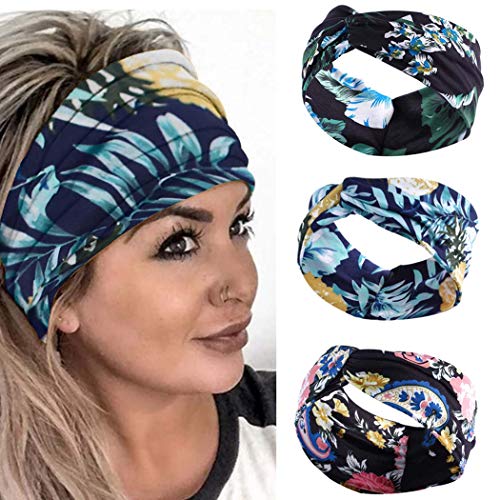 COSYDAYS Boho Criss Cross Headbands Floral Printed Hair Bands Elastic Headwraps Stretchy Head Warps for Women and Girls (Floral)