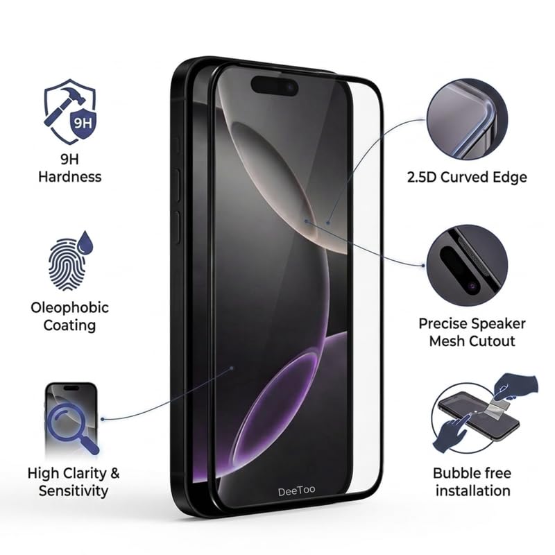 Image of Super-D Military-Grade Tempered Glass Screen Protector For iPhone 17 (6.3 Inch) - 9H Hardness Ultra HD Clear Edge-to-Edge Full Coverage Screen Guard, Anti-Scratch, Shatterproof, Bubble-Free (Pack of 2)