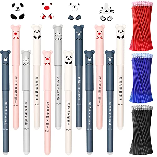 12 Piezas Bolígrafos de Gel Borrables de 0,35 mm, Bolígrafos Borrables, Gel Ink Rollerball Pen, de Tinta de, con 30 Negro y Azul y Rojo Recargas, para Estudiantes, Niños y Adultos ⭐