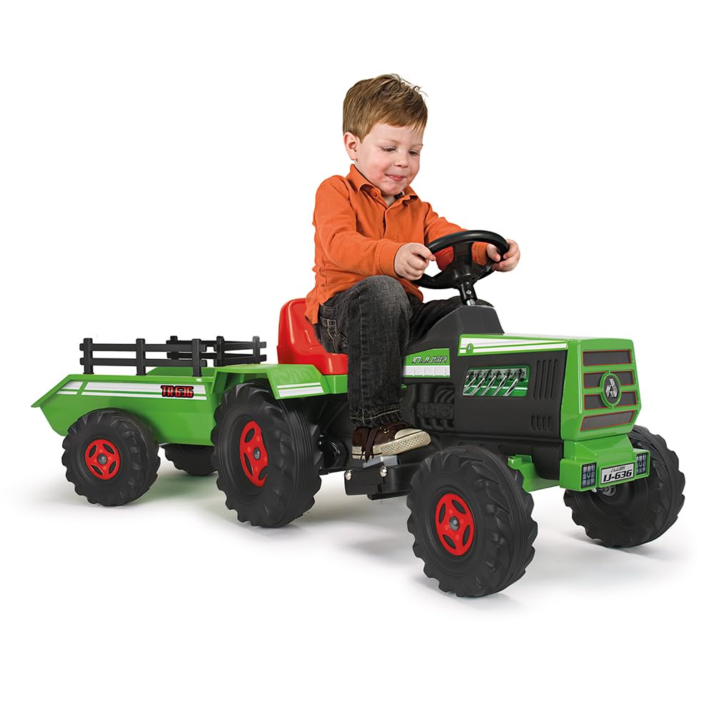 INJUSA - Traktor Basic, Elektrotraktor für Kinder von 1 bis 3 Jahren, Batterie 6V, Gaspedal, Anhänger hinten, Lichter und Geräusche, Höchstgeschwindigkeit 2-3 Km/h, Farbe Grün