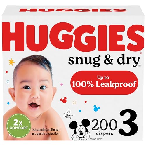 Image of Huggies Size 3 Diapers, Snug & Dry Baby Diapers, Size 3 (16-28 lbs), 200 Count (4 Packs of 50), Packaging May Vary