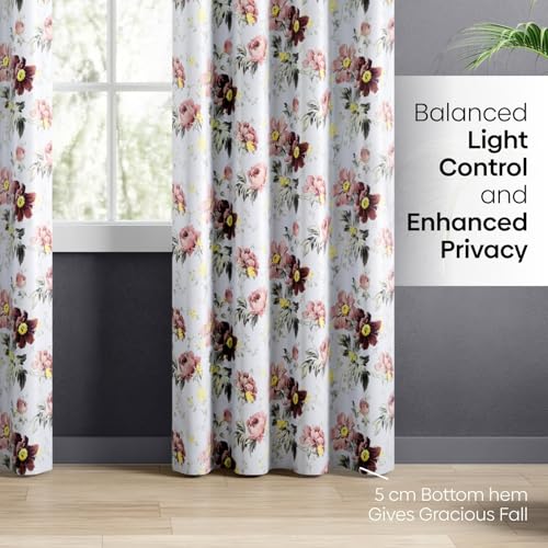 Image of haus & kinder Digital Printed Cotton Door Curtain 7 Feet Long Pack of 2 Door Curtains, 7 Feet Curtain for Door (Vintage Blossom, Multicolor 130x213 CM)