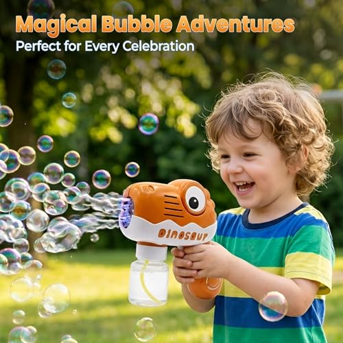 Image of WireScorts Cute Dino Bubble Gun Toys for 3+ Year Old Kids Boys Girls, Automatic Bubble Machine with Bubble Solution, Summer Outdoor Kids Toys for Birthday Gifts for 3 4 5 6 7 8 Year Old