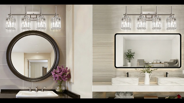 Image of Torondo Modern Crystal Bathroom Vanity Light 4-Light Brushed Nickel Bathroom Light Fixtures Over Mirror Vanity Lighting Fixtures Square Shade Wall Sconce (Bulbs Not Include)