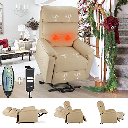 YODOLLA Dual Motor Electric Power Recliner Lift Chair Microfiber Lift Recliner for Elderly, Heat/Vibration/Massage/Remote Control, Lie Flat, Cream Beige Top 10 Best Merax Home Furnishings Lift Chairs - Our Recommended