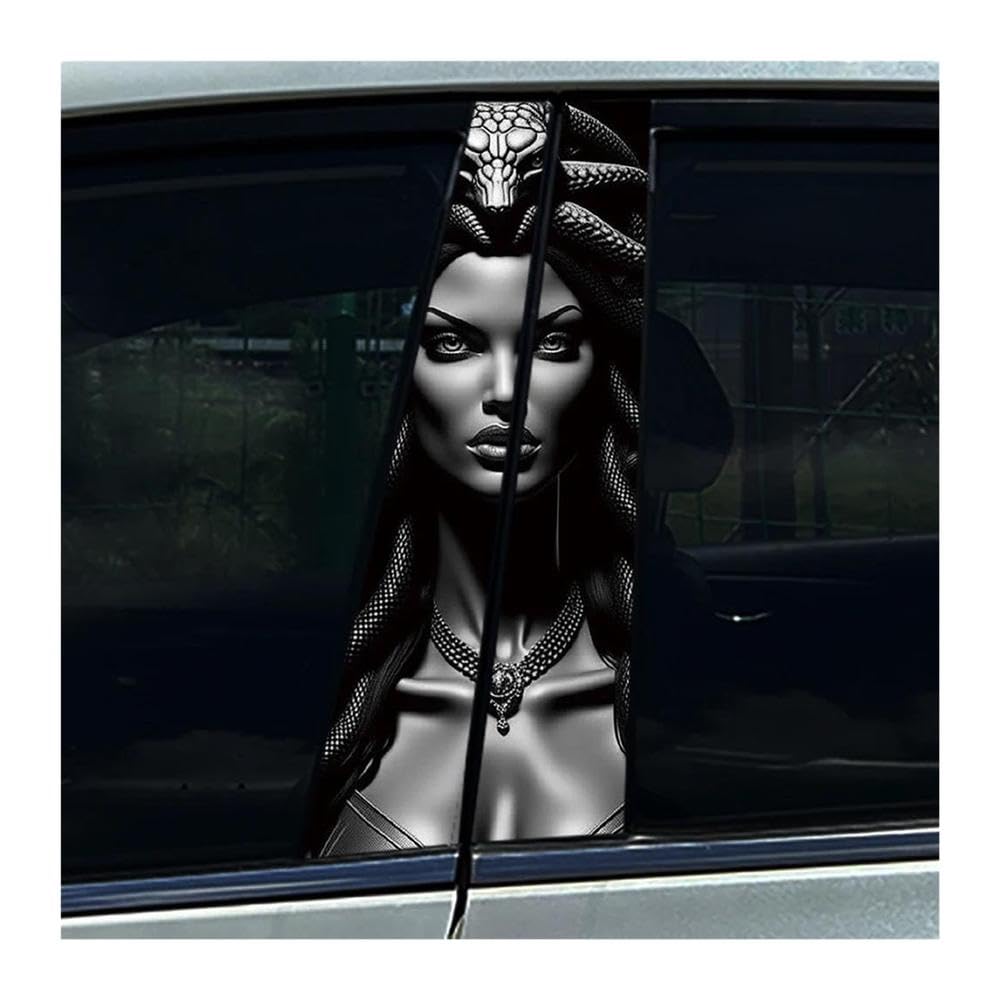 Decorative Items 2PCS Car Center Pillar Sticker Viper Snake Medusa B Pillar Protective Film Decoration(E)