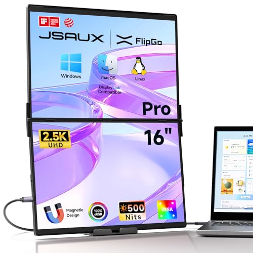 Image of JSAUX FlipGo Pro 16 inch Dual Portable Monitors and Leather Stand for FlipGo 16 inch Portable Monitor