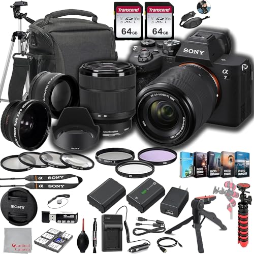 Sony a7 IV Mirrorless Digital Camera 33MP w/ 28-70mmmm Lens ILCE-7M4K/B, 128GB Memory.43 Wide & 2X Lenses, Case. Tripod, Filters, Hood, Spare Battery & Charger, Software Kit -Deluxe Bundle