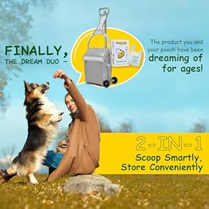 PooPail – Tall with Wheels, 2-in-1 Backyard Dog Poop Solution, Pooper Scooper with 1-Week Odor-Reduced Poop Storage, Pet Supplies, Includes 10 Unscented, Poop Bags, Gray