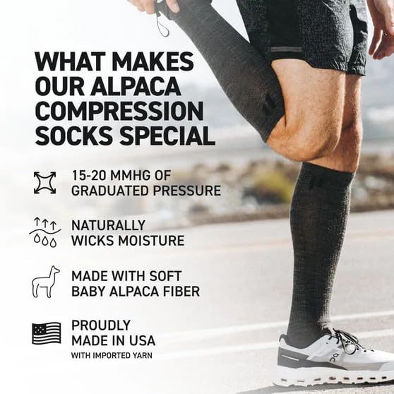 HOLLOW Alpaca Wide Compression Circulation Socks for Men and Women, Moisture Wicking Alpaca Wool Socks for Hiking, Running, Temperature Regulating & Comfortable (Medium, Grey)3