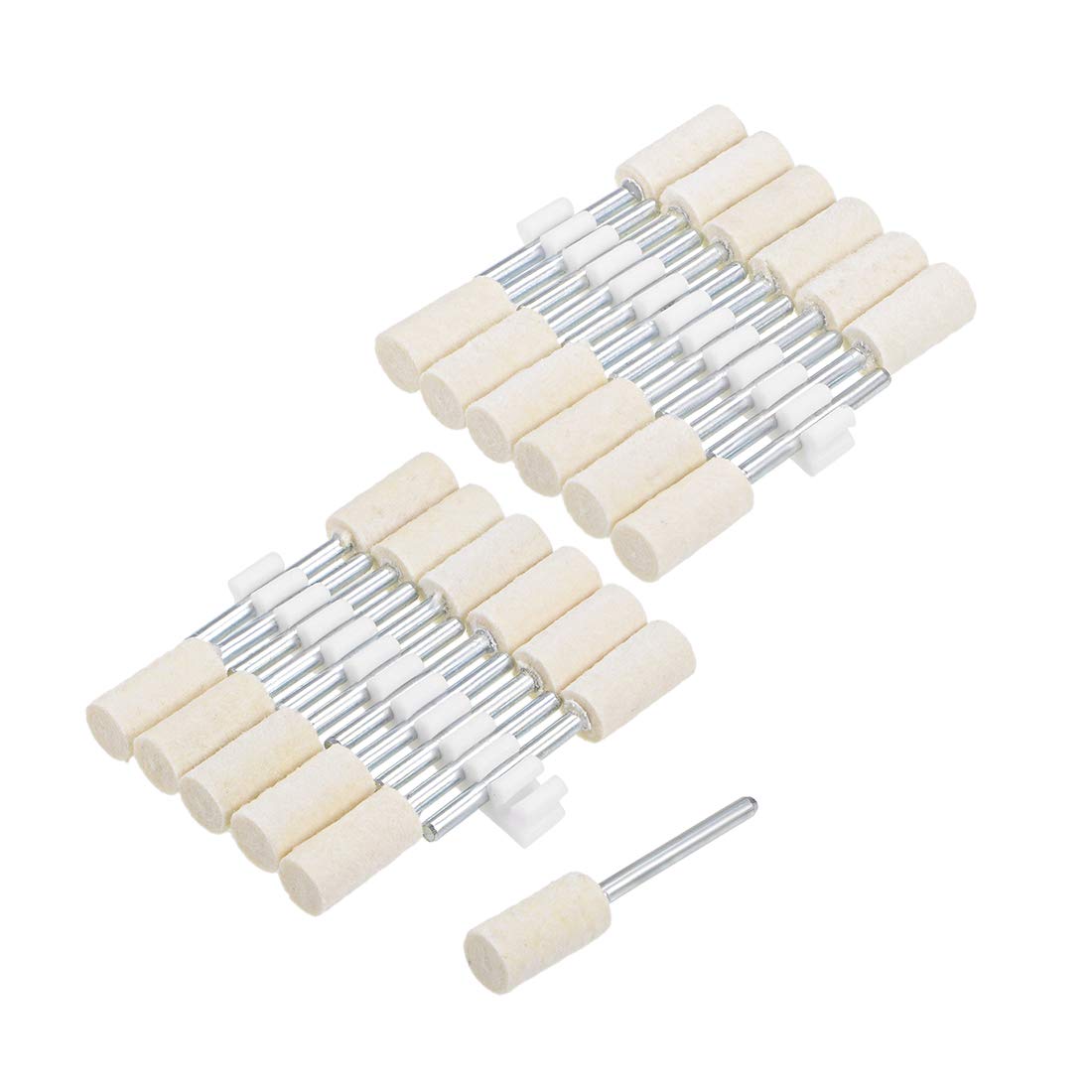 uxcell 8mm Wool Felt Mounted Points Cylinder Polishing Bits Burrs Buffing Wheels with 1/8" Shank 24 Pcs