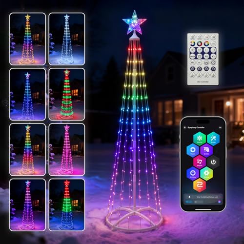 6FT Smart Christmas Tree Outdoor Decorations, Prelit 250 LEDs Color