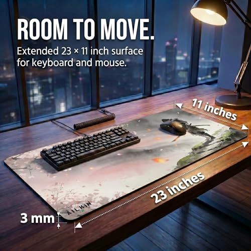 Image of AILKIN Large Anime Gaming Mouse Pad for PC & Laptop, Extended Desk Mat with Samurai Artwork, Non-Slip Mouse Pad for Wireless Mouse & Desk Accessories