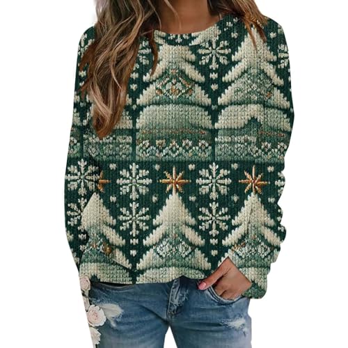 Sudadera de Navidad para mujer verde con manga larga y estampado navideño talla L