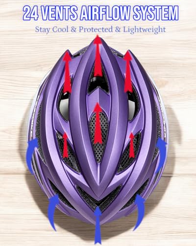 Image of KINGBIKE Bike Helmet for Adult Men Women Youth Road Commute Mountain Cycling Helmets with USB Rechargeable Light 20.4-23.6in (Purple White, Medium)